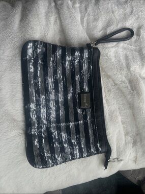 Betsey Johnson Black & Silver Sequin Stripe Wristlet